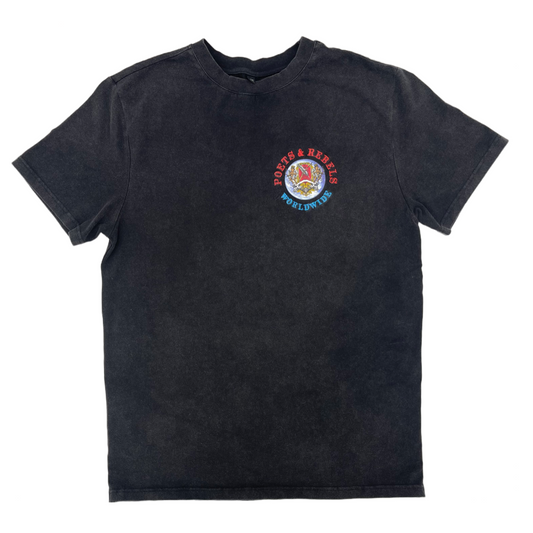 BLACK ACID WASHED WORLDWIDE LUX T-SHIRT